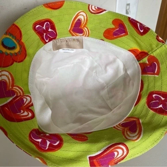 Nordstrom Lime Green Orange Pink Cotton Canvas Floral Print Bucket Hat - Picture 10 of 16